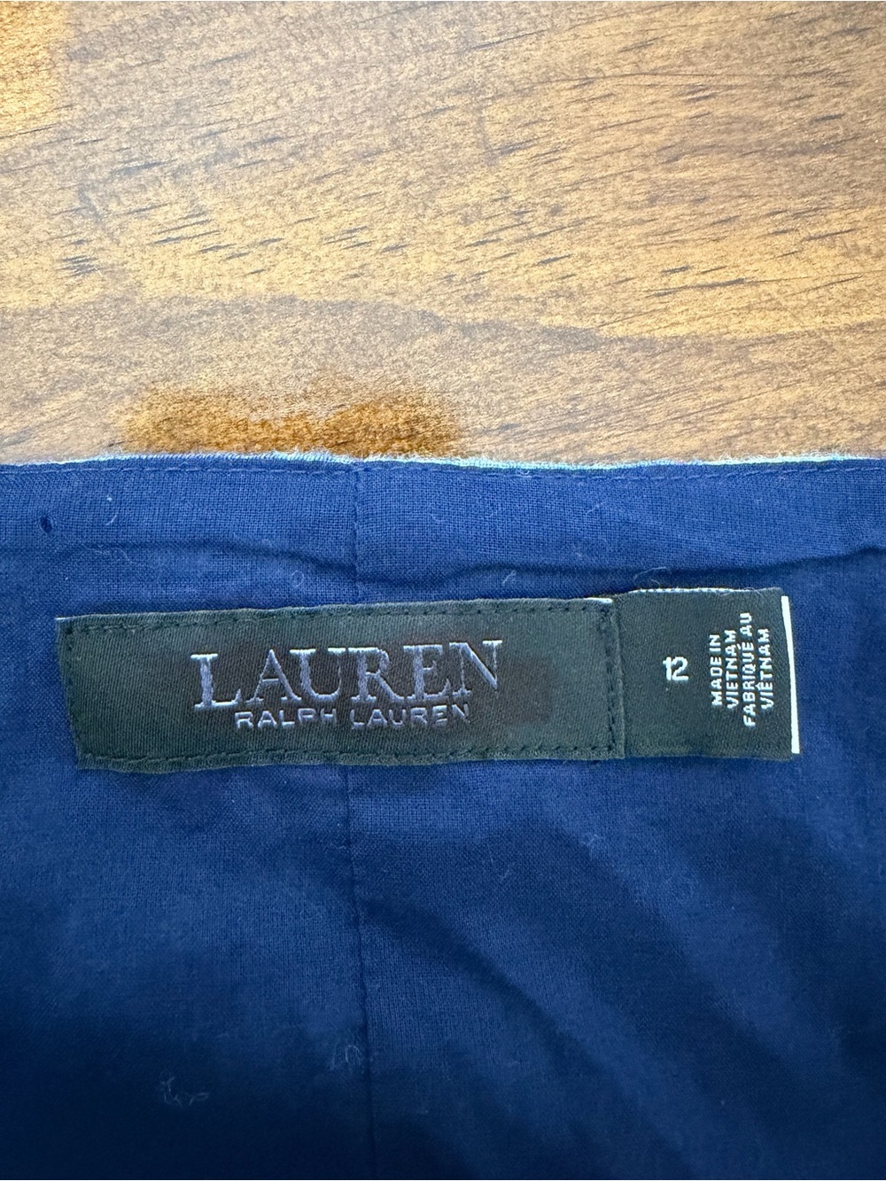 Ralph Lauren Linen Geo Print Maxi Dress Blue White Tiered A-Line Tie Die Size 12 - Picture 12 of 12